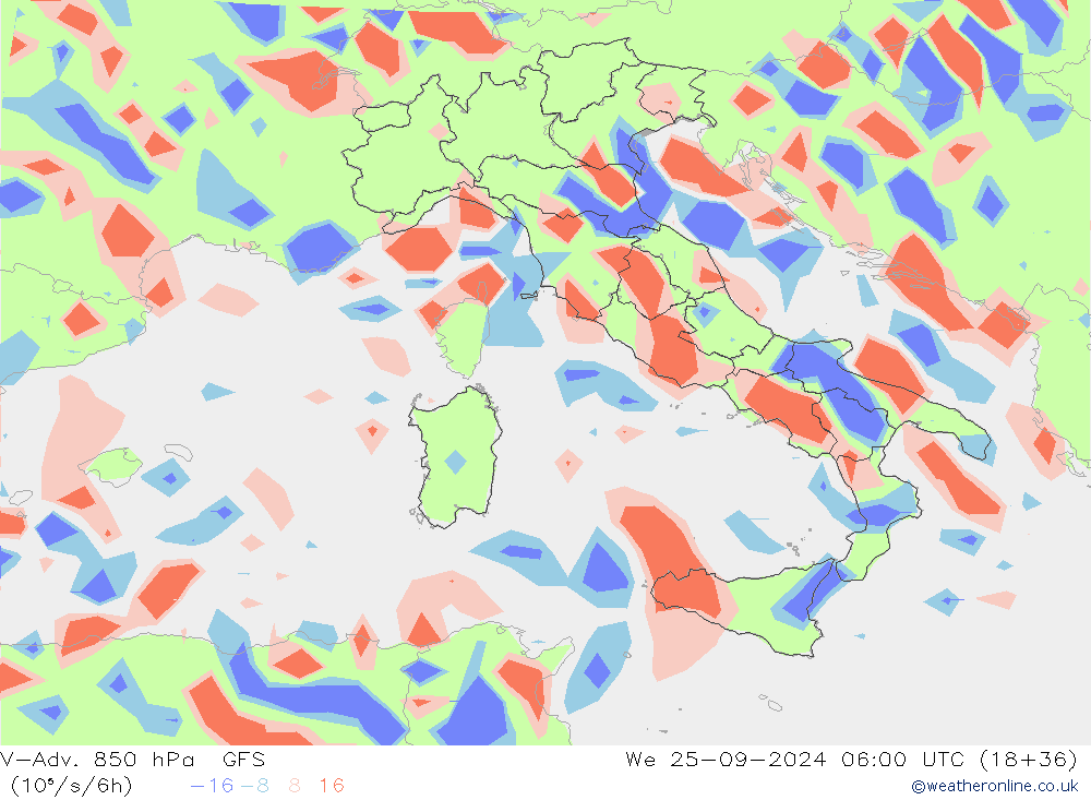 V-Adv. 850 hPa GFS mer 25.09.2024 06 UTC