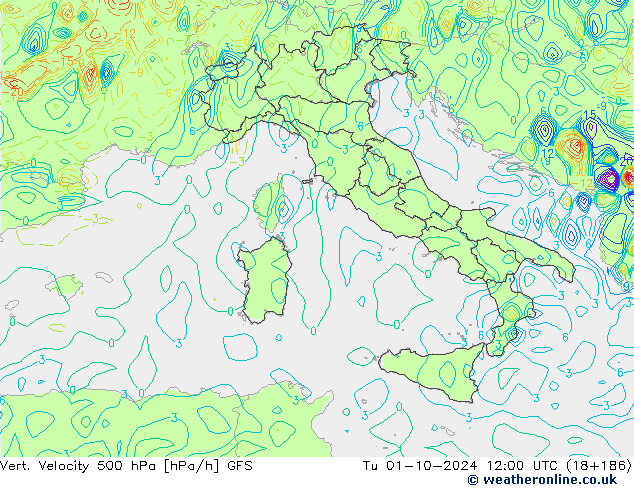 Vert. Velocity 500 hPa GFS Tu 01.10.2024 12 UTC