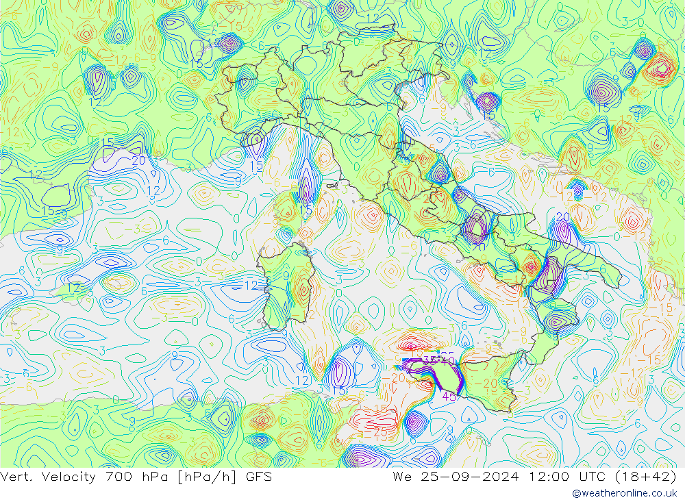 Vert. Velocity 700 hPa GFS  25.09.2024 12 UTC