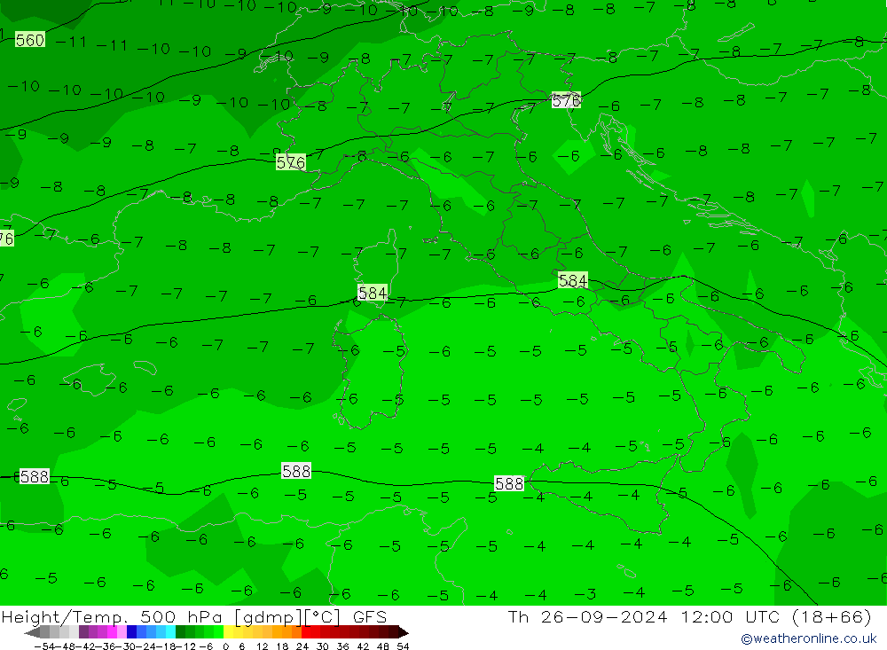 Géop./Temp. 500 hPa GFS jeu 26.09.2024 12 UTC