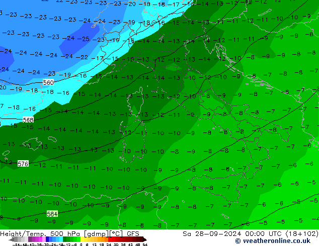 Height/Temp. 500 hPa GFS Sa 28.09.2024 00 UTC