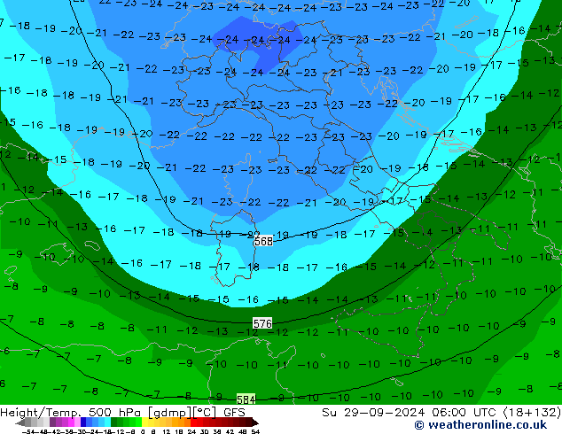 Z500/Rain (+SLP)/Z850 GFS Su 29.09.2024 06 UTC