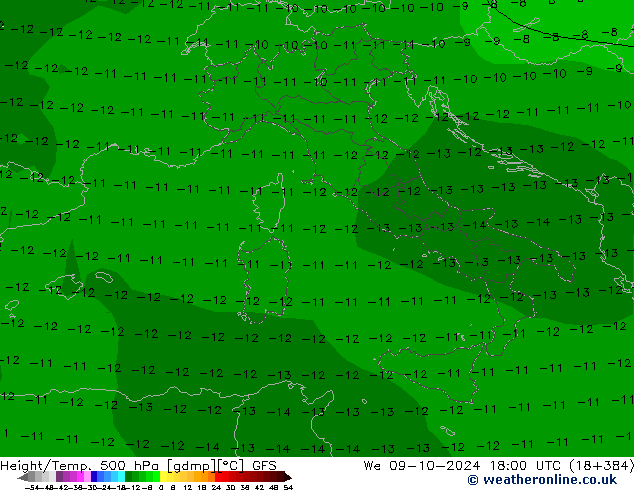 Height/Temp. 500 hPa GFS St 09.10.2024 18 UTC