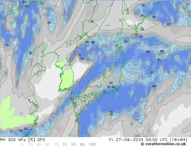 RH 300 hPa GFS Fr 27.09.2024 06 UTC