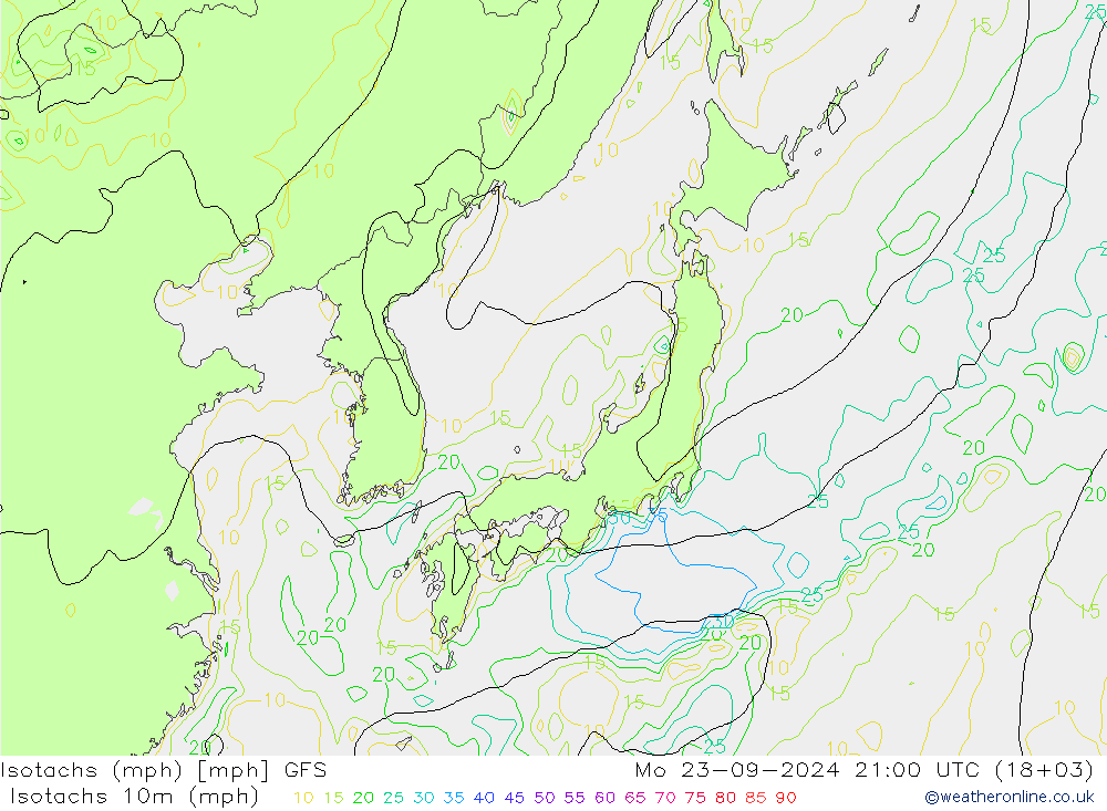 Isotachen (mph) GFS ma 23.09.2024 21 UTC