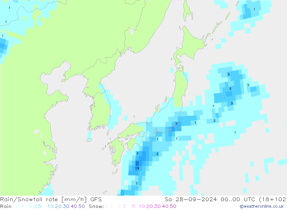 Rain/Snowfall rate GFS Sa 28.09.2024 00 UTC