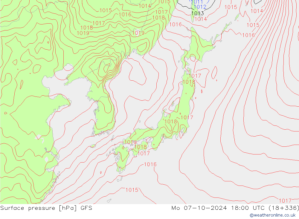 Surface pressure GFS Mo 07.10.2024 18 UTC