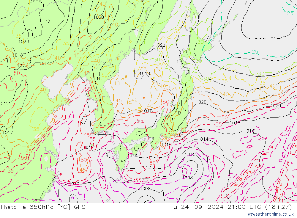 Theta-e 850hPa GFS mar 24.09.2024 21 UTC