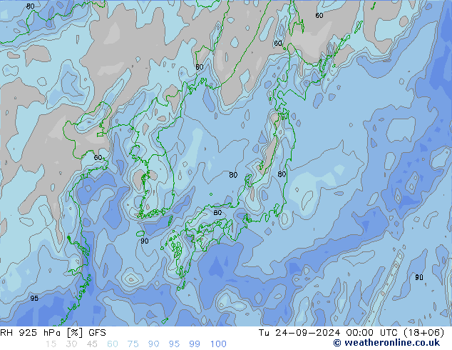 RH 925 hPa GFS  24.09.2024 00 UTC