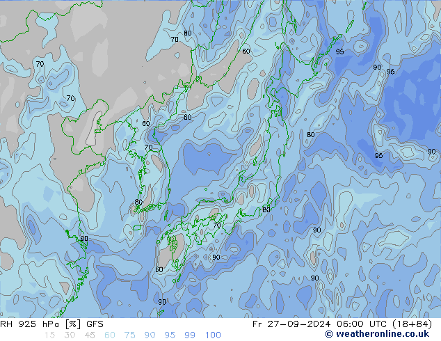 RH 925 hPa GFS Fr 27.09.2024 06 UTC