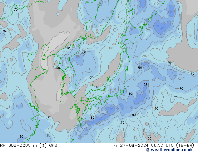 RH 600-3000 m GFS пт 27.09.2024 06 UTC