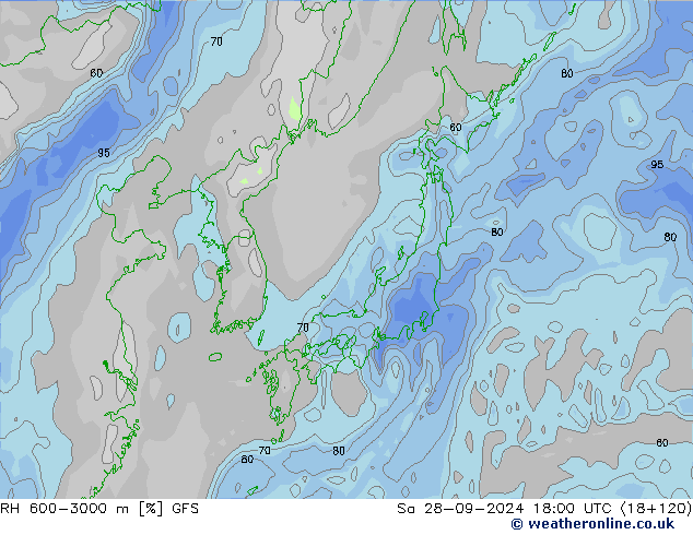 RH 600-3000 m GFS Sa 28.09.2024 18 UTC