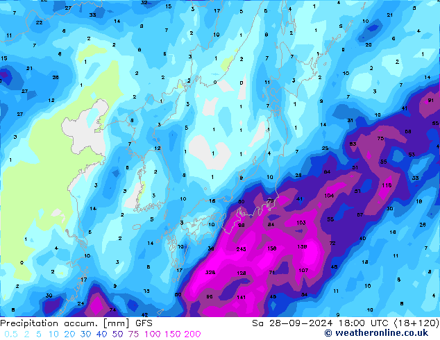 Precipitation accum. GFS Sa 28.09.2024 18 UTC