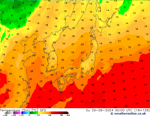 Temperature (2m) GFS Ne 29.09.2024 00 UTC