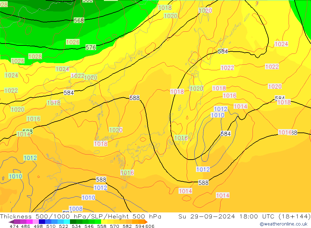 Thck 500-1000hPa GFS Su 29.09.2024 18 UTC