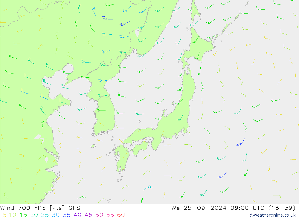 Wind 700 hPa GFS We 25.09.2024 09 UTC