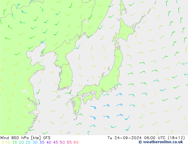 Wind 850 hPa GFS Tu 24.09.2024 06 UTC