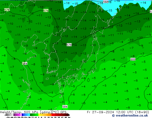 Z500/Rain (+SLP)/Z850 GFS Fr 27.09.2024 12 UTC