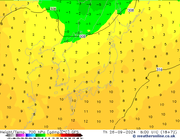 Height/Temp. 700 hPa GFS Th 26.09.2024 18 UTC