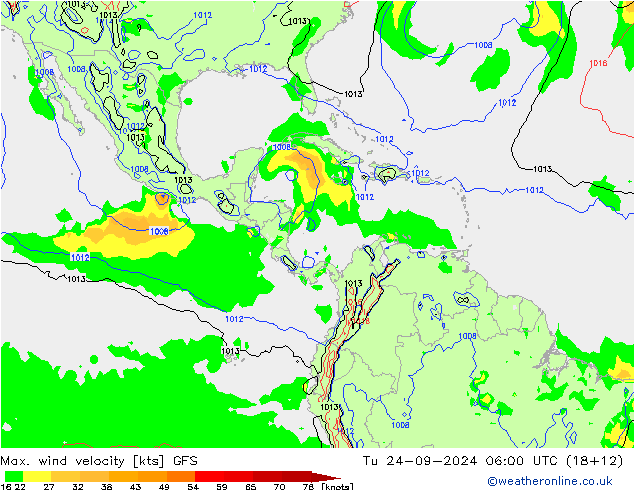 Max. wind velocity GFS Tu 24.09.2024 06 UTC