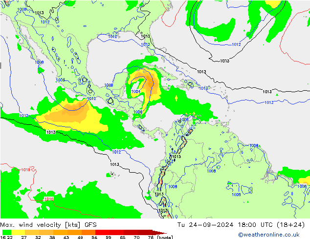 Max. wind velocity GFS Tu 24.09.2024 18 UTC