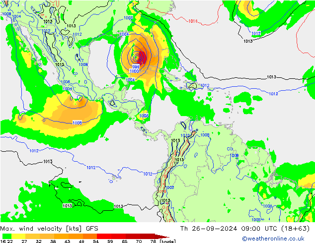 Max. wind snelheid GFS do 26.09.2024 09 UTC