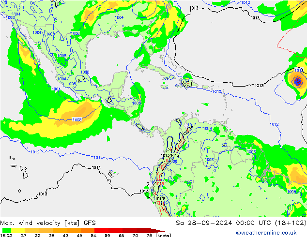 Max. wind velocity GFS  28.09.2024 00 UTC