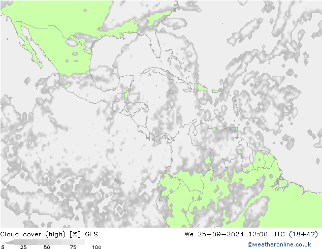 Nuages (élevé) GFS mer 25.09.2024 12 UTC