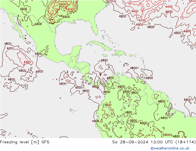 Freezing level GFS Sa 28.09.2024 12 UTC