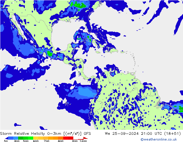 Storm Relative Helicity GFS Çar 25.09.2024 21 UTC