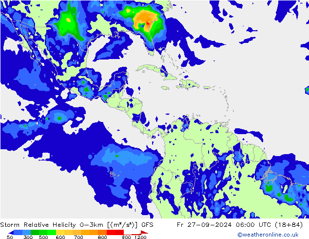 Storm Relative Helicity GFS Fr 27.09.2024 06 UTC