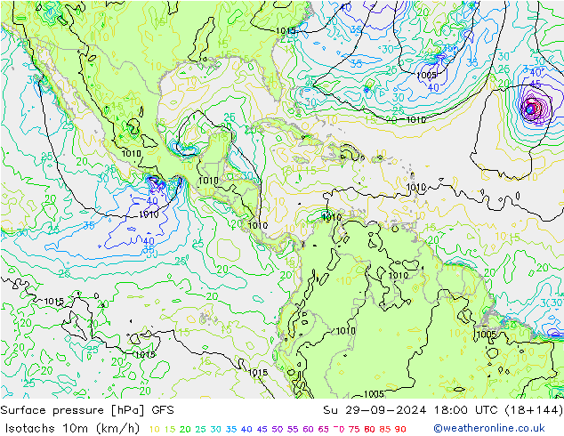 Eşrüzgar Hızları (km/sa) GFS Paz 29.09.2024 18 UTC