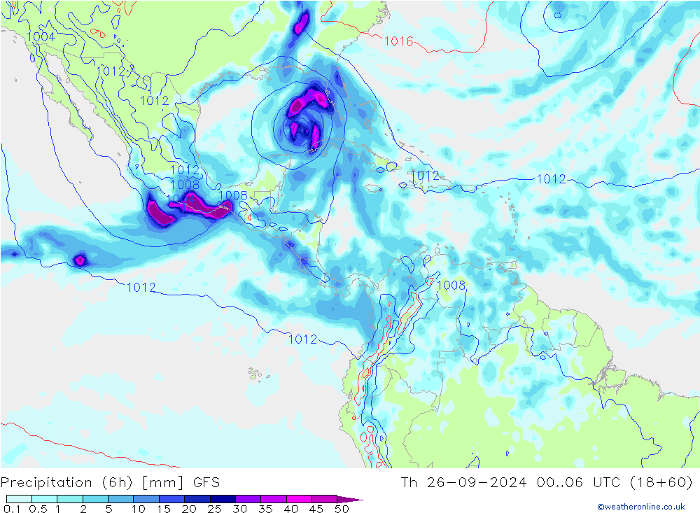 Precipitation (6h) GFS Čt 26.09.2024 06 UTC