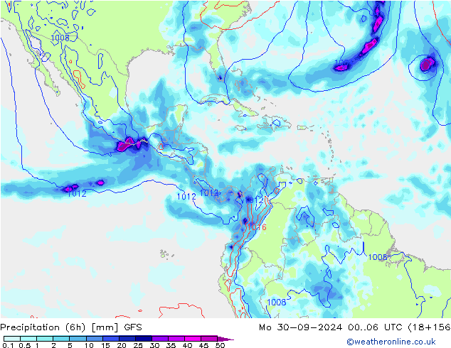 Z500/Rain (+SLP)/Z850 GFS пн 30.09.2024 06 UTC