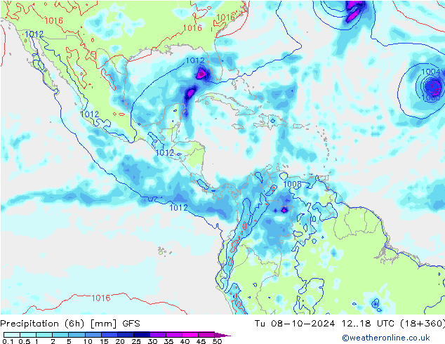 Z500/Rain (+SLP)/Z850 GFS Tu 08.10.2024 18 UTC