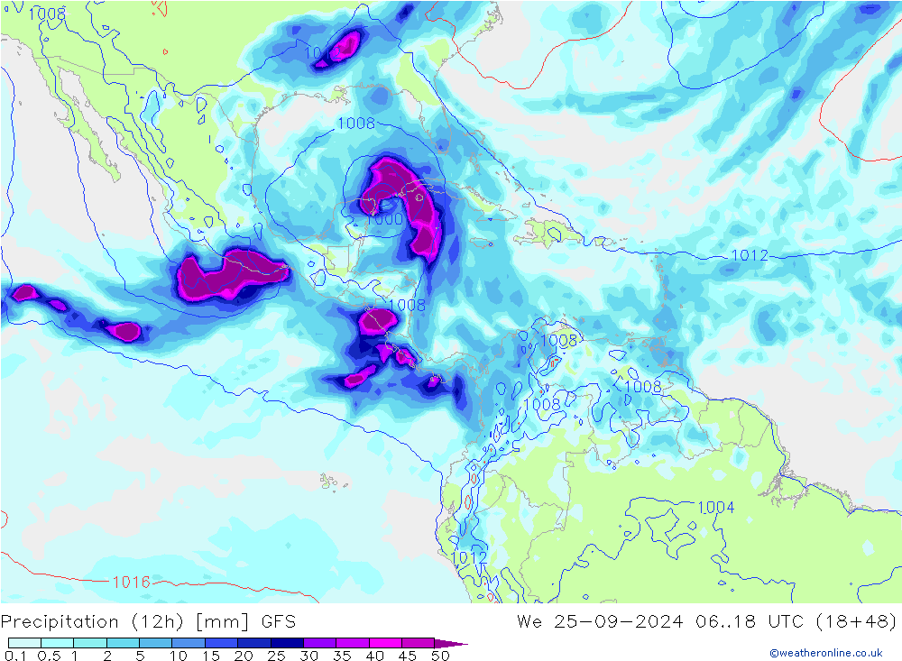 Precipitazione (12h) GFS mer 25.09.2024 18 UTC