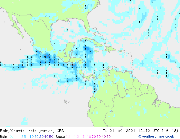 Rain/Snowfall rate GFS Tu 24.09.2024 12 UTC