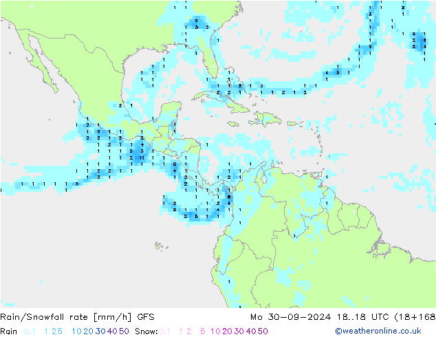 Rain/Snowfall rate GFS lun 30.09.2024 18 UTC