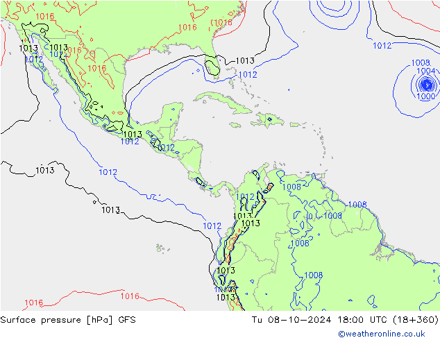 Atmosférický tlak GFS Út 08.10.2024 18 UTC