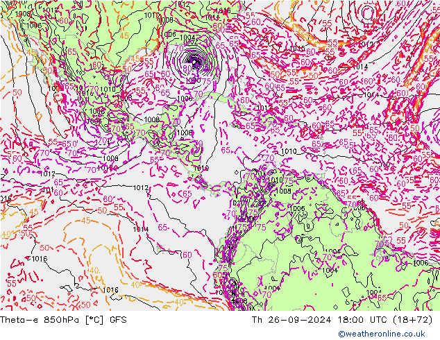 Theta-e 850hPa GFS Čt 26.09.2024 18 UTC