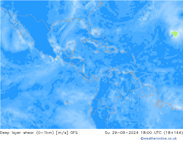 Deep layer shear (0-1km) GFS Вс 29.09.2024 18 UTC