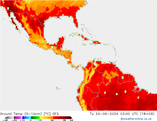 Ground Temp (0-10cm) GFS Tu 24.09.2024 03 UTC