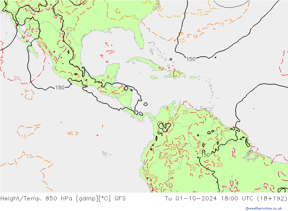 Z500/Rain (+SLP)/Z850 GFS Út 01.10.2024 18 UTC