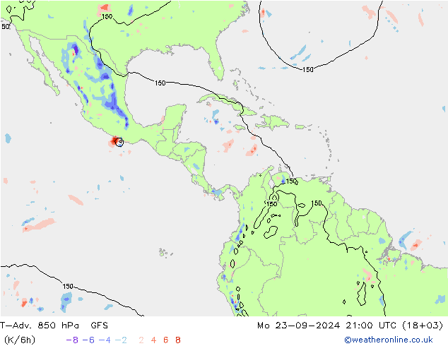 T-Adv. 850 hPa GFS ma 23.09.2024 21 UTC