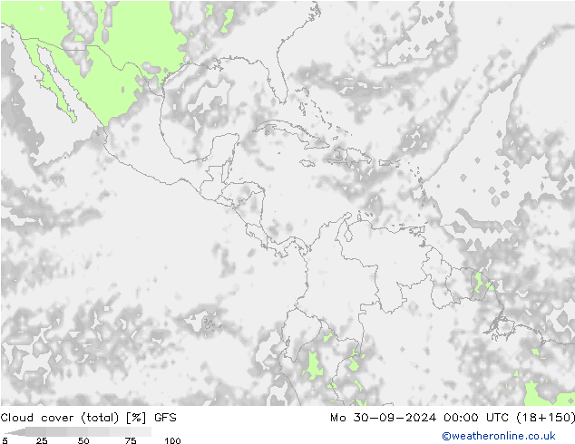 Cloud cover (total) GFS Mo 30.09.2024 00 UTC