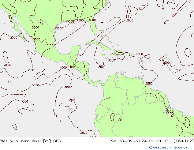 Wet bulb zero level GFS Sa 28.09.2024 00 UTC