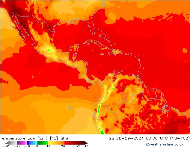 Temperature Low (2m) GFS Sa 28.09.2024 00 UTC