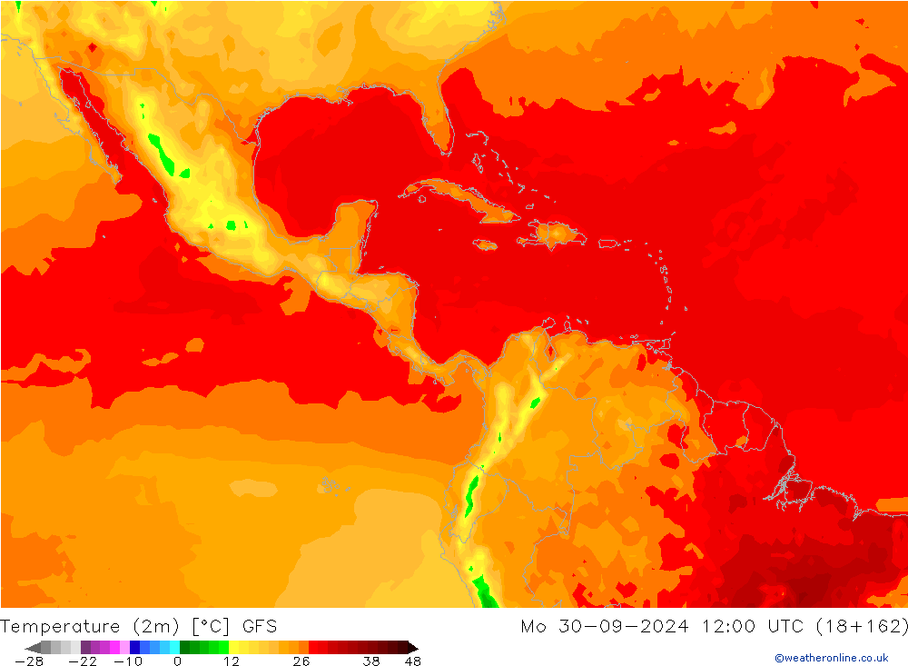 Temperatura (2m) GFS Seg 30.09.2024 12 UTC