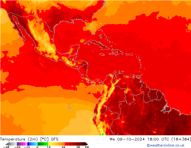 Temperature (2m) GFS We 09.10.2024 18 UTC