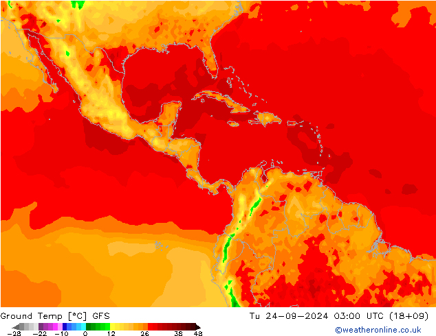 Temp. gruntu GFS wto. 24.09.2024 03 UTC